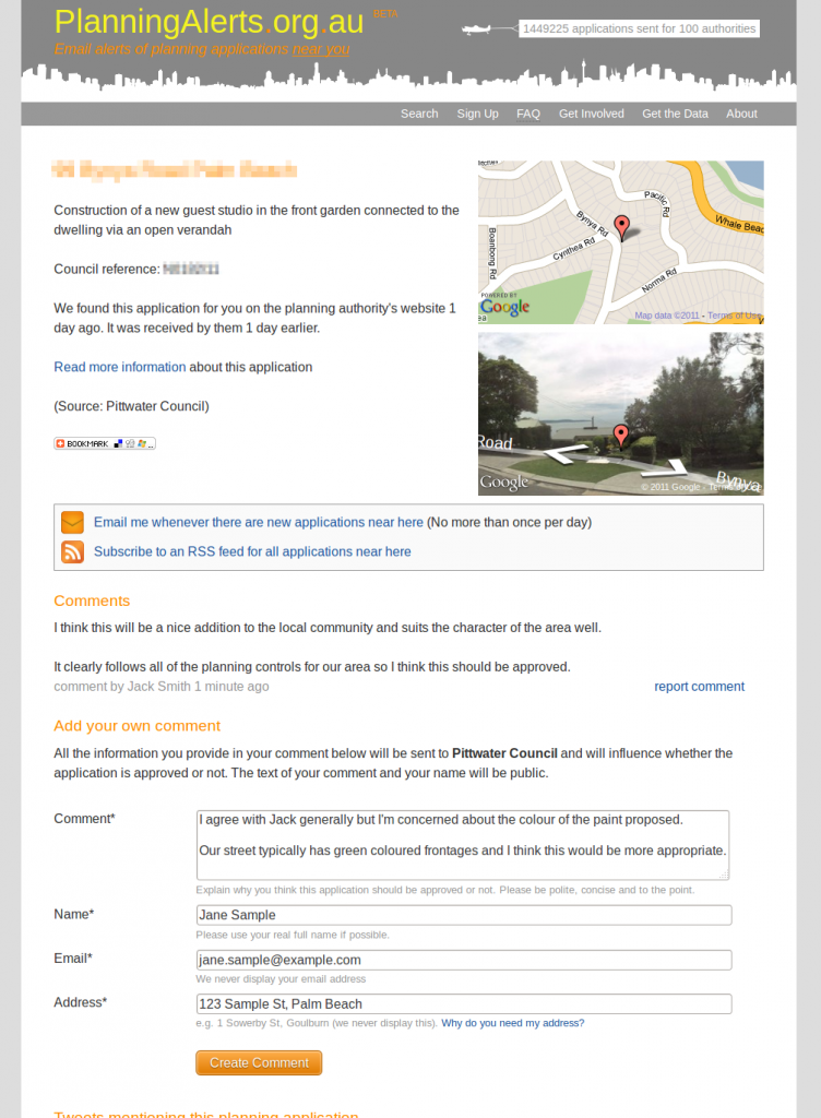 Commenting on a PlanningAlert Commenting on a PlanningAlert